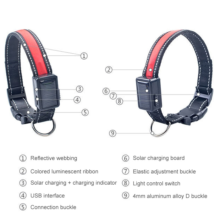 Collar con luz LED solar + carga USB para mascotas para perros medianos y grandes, tamaño de circunferencia del cuello: S, 35-40 cm, Size: S