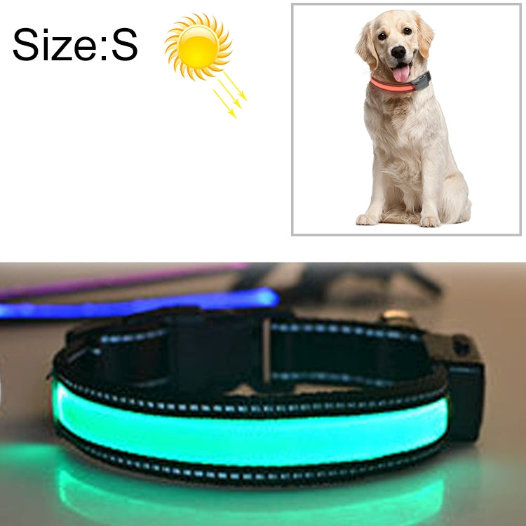 Collar con luz LED solar + carga USB para mascotas para perros medianos y grandes, tamaño de circunferencia del cuello: S, 35-40 cm, Size: S