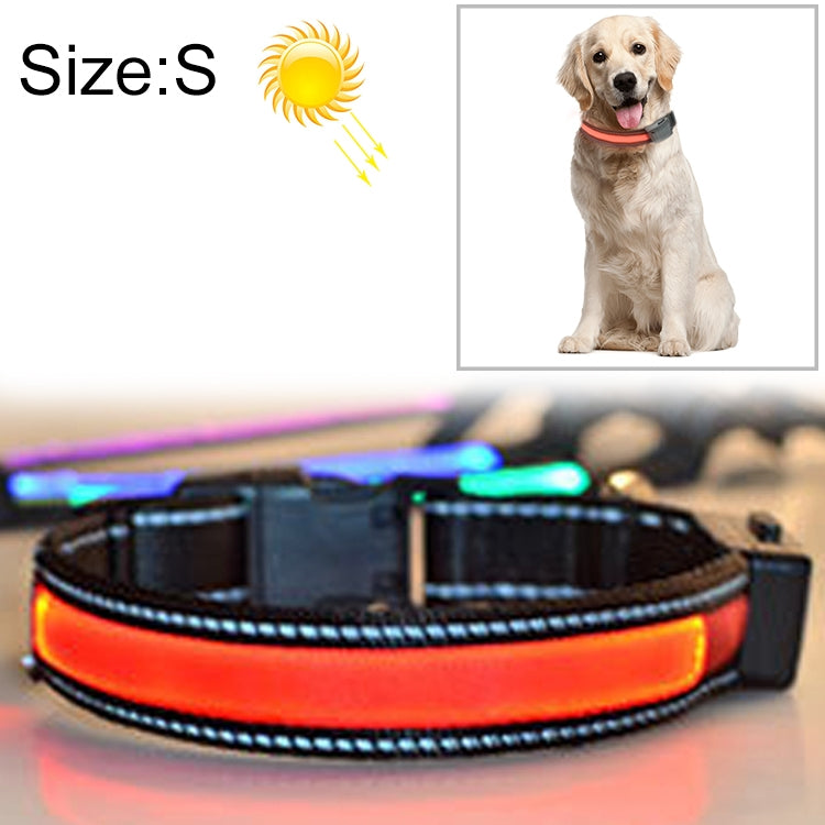 Collar con luz LED solar + carga USB para mascotas para perros medianos y grandes, tamaño de circunferencia del cuello: S, 35-40 cm, Size: S