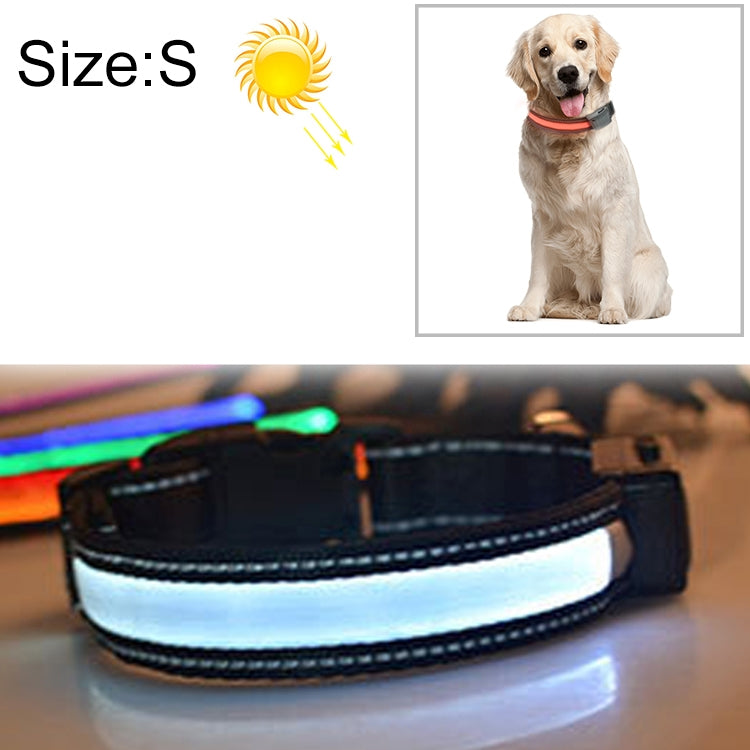 Collar con luz LED solar + carga USB para mascotas para perros medianos y grandes, tamaño de circunferencia del cuello: S, 35-40 cm, Size: S