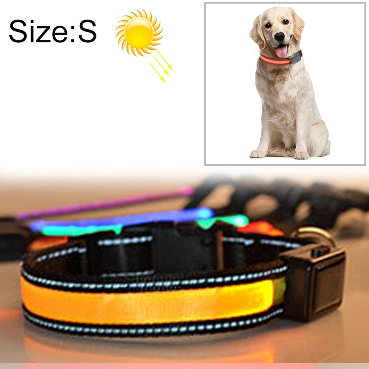 Collar con luz LED solar + carga USB para mascotas para perros medianos y grandes, tamaño de circunferencia del cuello: S, 35-40 cm, Size: S
