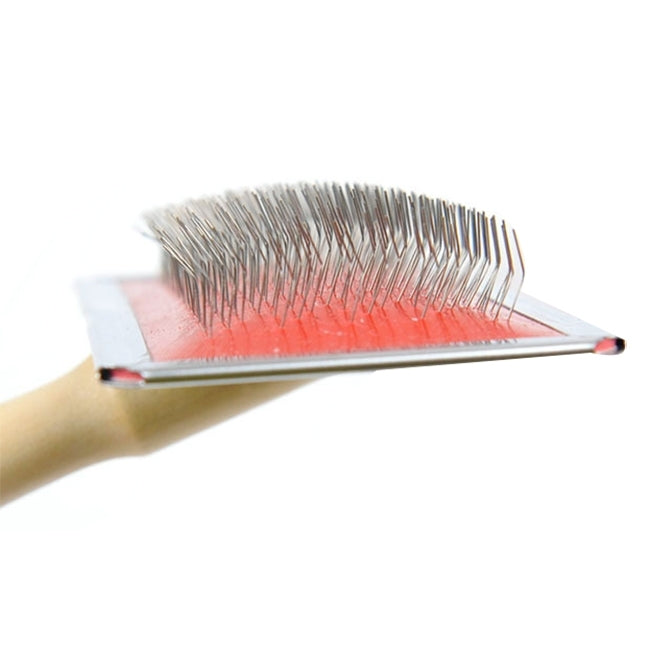 Cepillo de limpieza para el cuidado de cerdas manuales con agujas y curvas suaves con mango de madera para mascotas, tamaño: L, entrega de color aleatorio, Size: L