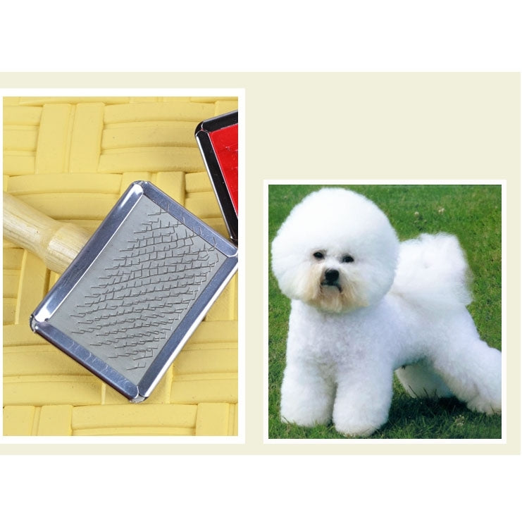 Cepillo de limpieza para el cuidado de cerdas manuales con agujas y curvas suaves con mango de madera para mascotas, tamaño: L, entrega de color aleatorio, Size: L