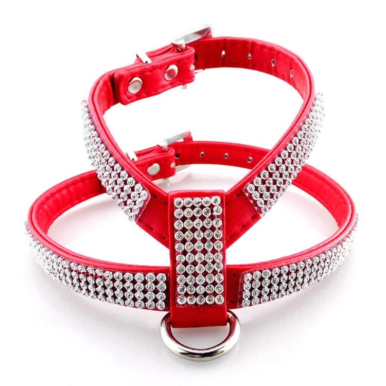 Arnés para perro suave y transpirable de PU con diamantes de imitación, chaleco para mascota, correa para el pecho para perro, correa, collar para perro, tamaño: M