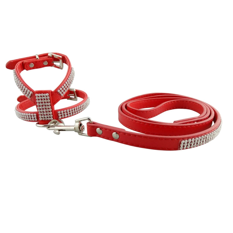 Arnés para perro suave y transpirable de PU con diamantes de imitación, chaleco para mascota, correa para el pecho para perro, correa, collar para perro, tamaño: M