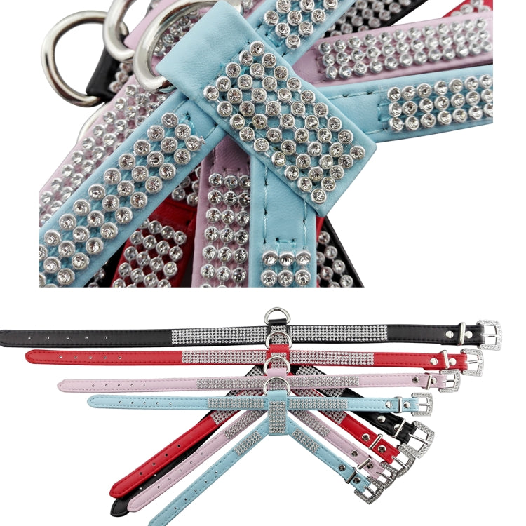 Arnés para perro suave y transpirable de PU con diamantes de imitación, chaleco para mascota, correa para el pecho para perro, correa, collar para perro, tamaño: M
