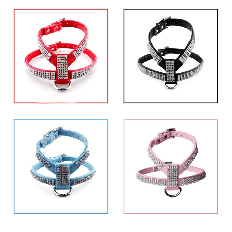 Arnés para perro suave y transpirable de PU con diamantes de imitación, chaleco para mascota, correa para el pecho para perro, correa, collar para perro, tamaño: M