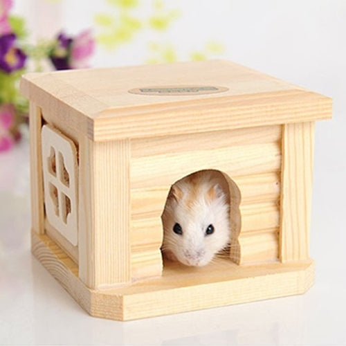Casa de madera con techo plano para mascotas, cabaña, jaula para animales pequeños, conejo, hámster, Flat Roof Wooden House
