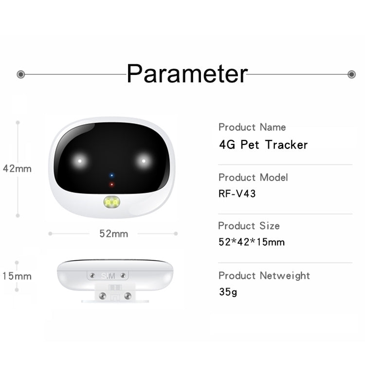 RF-V43 B Estilo IP67 GPS impermeable + LBS + WiFi Localizador de mascotas Dispositivo de seguimiento de collares para mascotas para América del Norte/América del Sur/Australia, RF-V43 B Style (Black), RF-V43 B Style (White)
