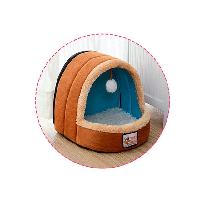 Cama suave y cálida para perros y gatos, cojín para mascotas, caseta para perros, castillo para gatos, casa plegable para cachorros con pelota de juguete, S, M, L