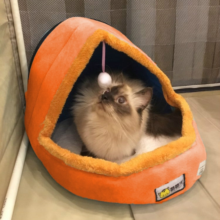 Cama suave y cálida para perros y gatos, cojín para mascotas, caseta para perros, castillo para gatos, casa plegable para cachorros con pelota de juguete, S, M, L