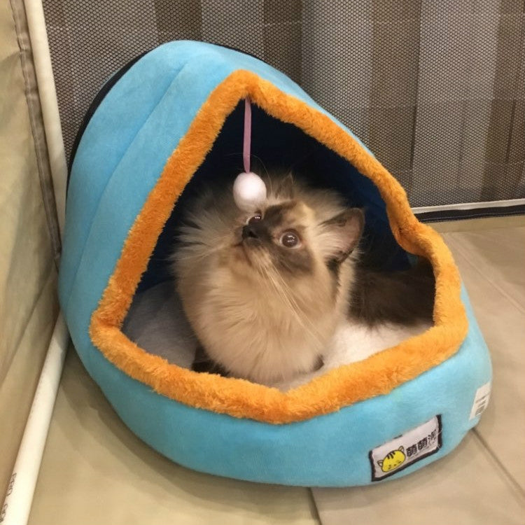 Cama suave y cálida para perros y gatos, cojín para mascotas, caseta para perros, castillo para gatos, casa plegable para cachorros con pelota de juguete, S, M, L
