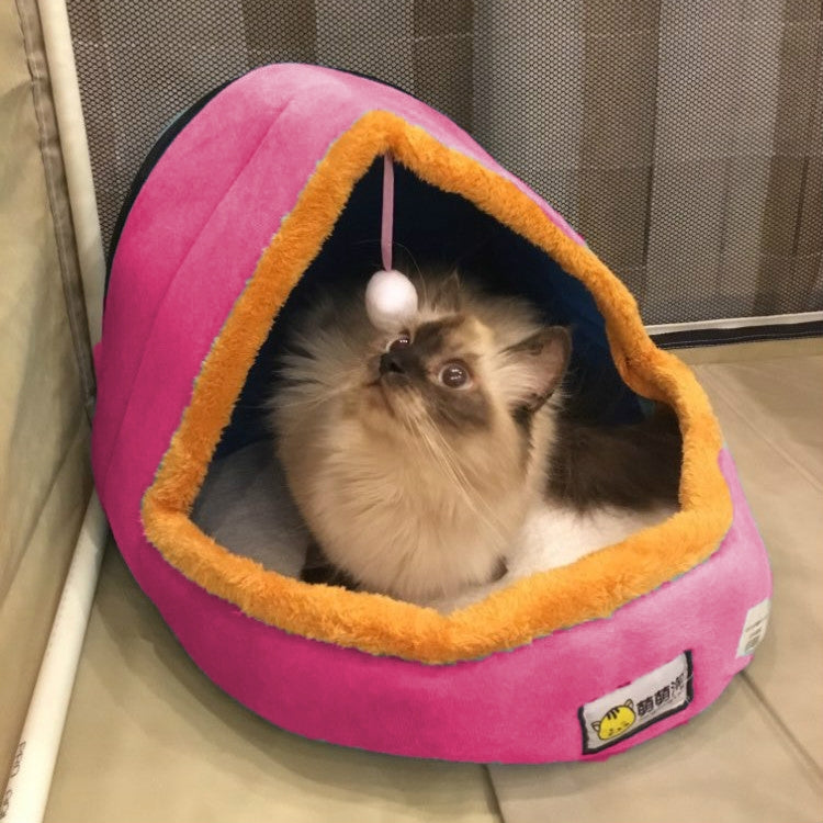 Cama suave y cálida para perros y gatos, cojín para mascotas, caseta para perros, castillo para gatos, casa plegable para cachorros con pelota de juguete, S, M, L