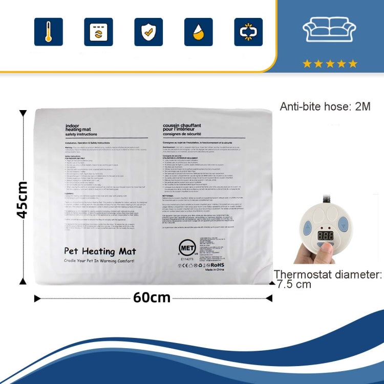 Almohadilla térmica para mascotas Manta eléctrica impermeable y antirrayas, tamaño: 60x45 cm