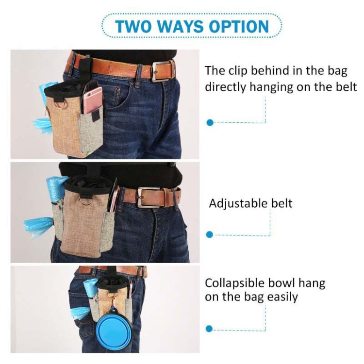 Bolsa de entrenamiento para mascotas al aire libre, bolsillos de entrenamiento para perros, bolsa de almacenamiento de aperitivos para mascotas, bolsillos, Brown Waist Bag, Brown Waist Bag+Folding Bowl