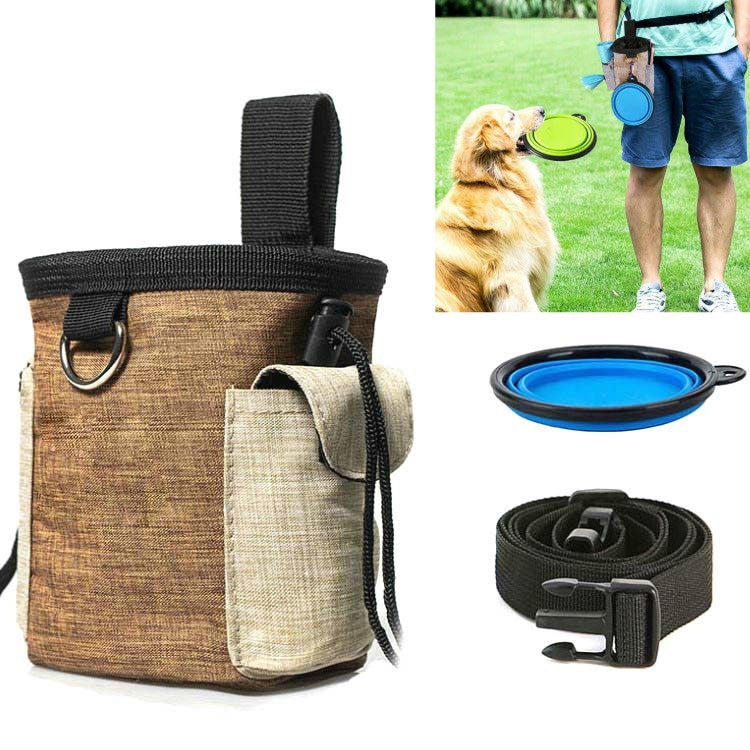 Bolsa de entrenamiento para mascotas al aire libre, bolsillos de entrenamiento para perros, bolsa de almacenamiento de aperitivos para mascotas, bolsillos, Brown Waist Bag, Brown Waist Bag+Folding Bowl