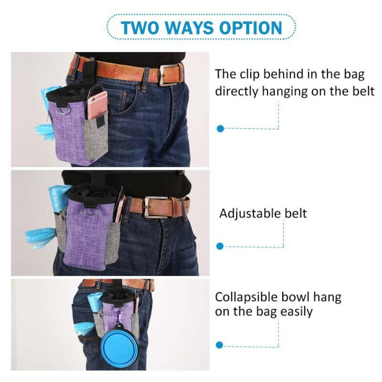 Riñonera de entrenamiento para mascotas con cinturón, bolsa portátil para aperitivos y salidas, Purple Waist Bag, Purple Waist Bag+Folding Bowl