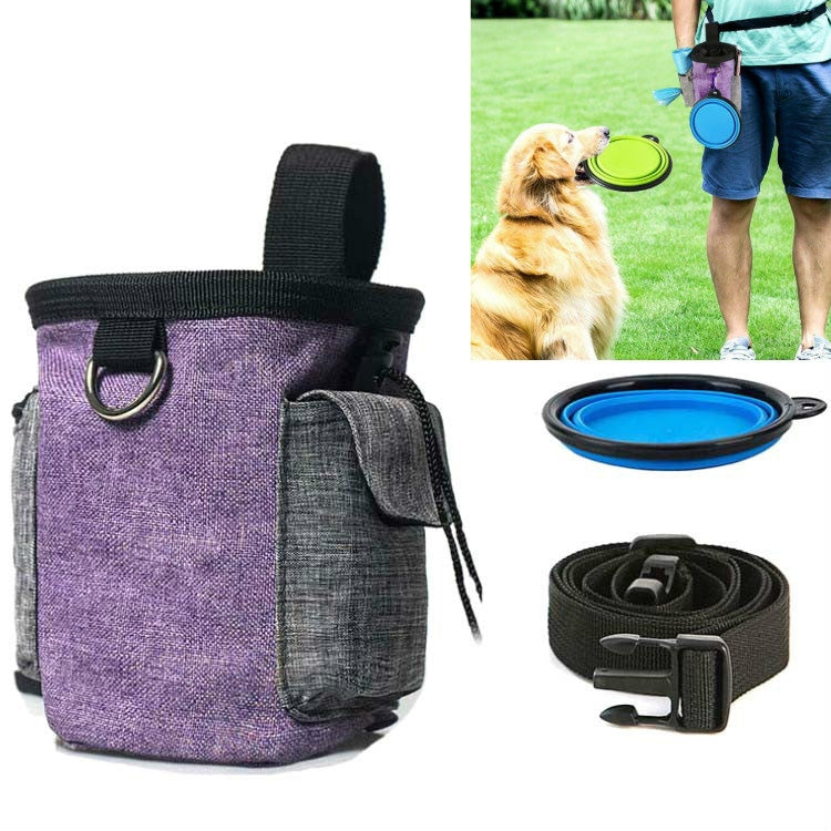 Riñonera de entrenamiento para mascotas con cinturón, bolsa portátil para aperitivos y salidas, Purple Waist Bag, Purple Waist Bag+Folding Bowl