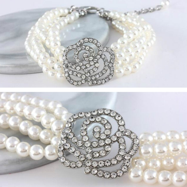 Suministros de decoración para mascotas con flores rosas y diamantes con puntos de perlas, 3 uds., S, M, L