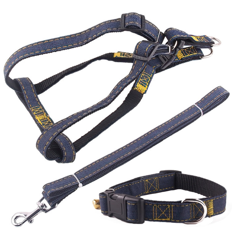 BG-Q1025 correa + correa para el pecho + collar engrosado fuerte Denim Pet Dog Leash Set, S, M, L, XL
