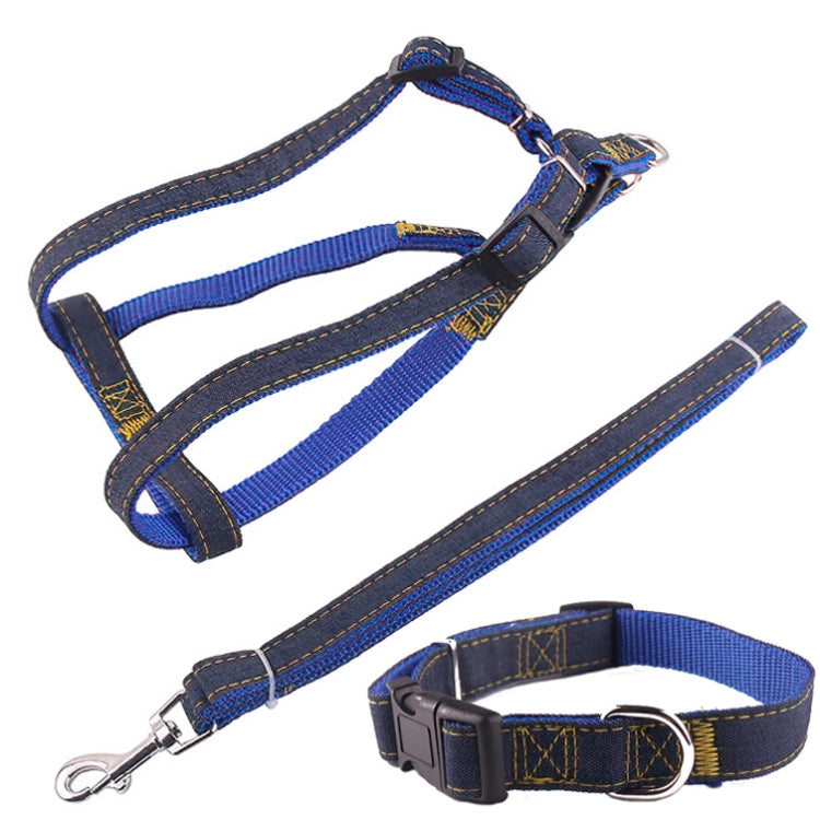 BG-Q1025 correa + correa para el pecho + collar engrosado fuerte Denim Pet Dog Leash Set, S, M, L, XL