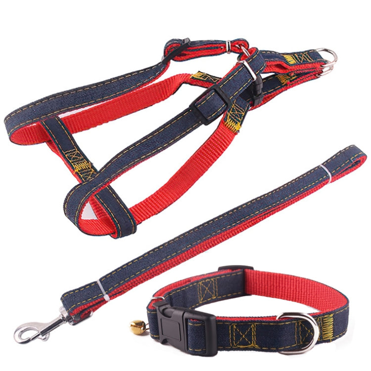 BG-Q1025 correa + correa para el pecho + collar engrosado fuerte Denim Pet Dog Leash Set, S, M, L, XL