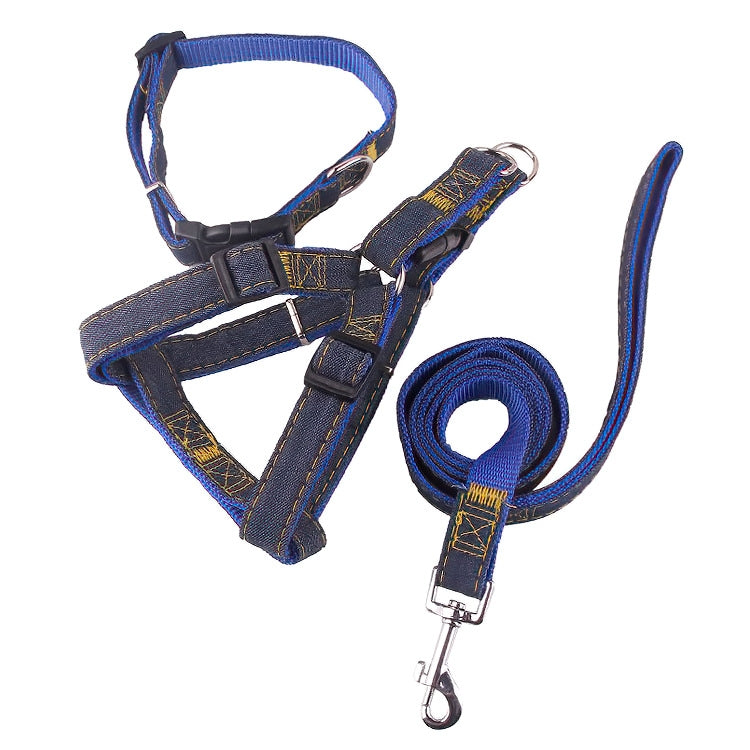 BG-Q1025 correa + correa para el pecho + collar engrosado fuerte Denim Pet Dog Leash Set, S, M, L, XL