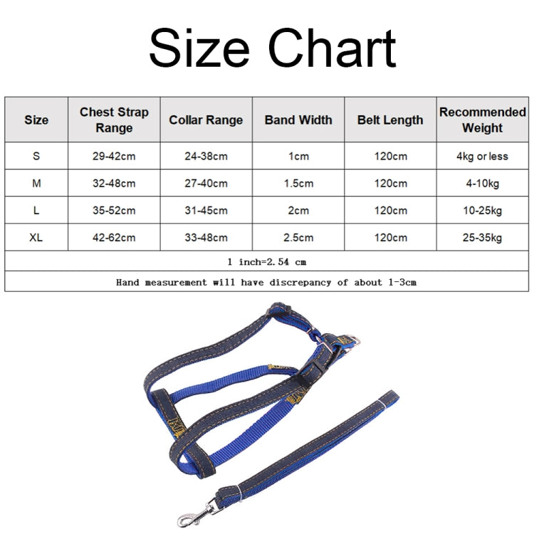 BG-Q1025 correa + correa para el pecho + collar engrosado fuerte Denim Pet Dog Leash Set, S, M, L, XL