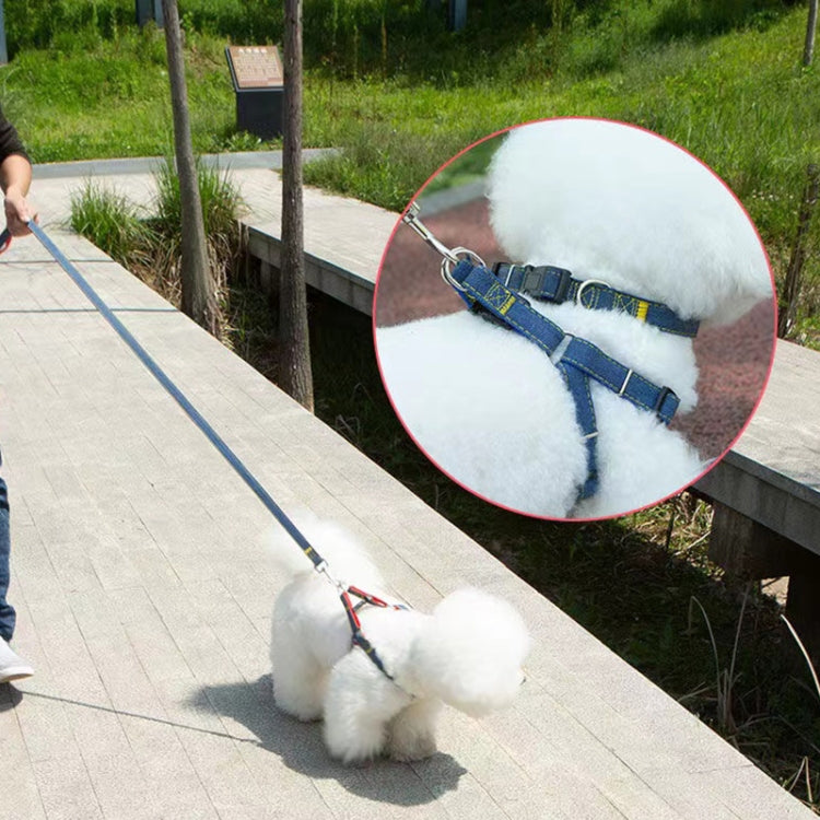BG-Q1025 correa + correa para el pecho + collar engrosado fuerte Denim Pet Dog Leash Set, S, M, L, XL