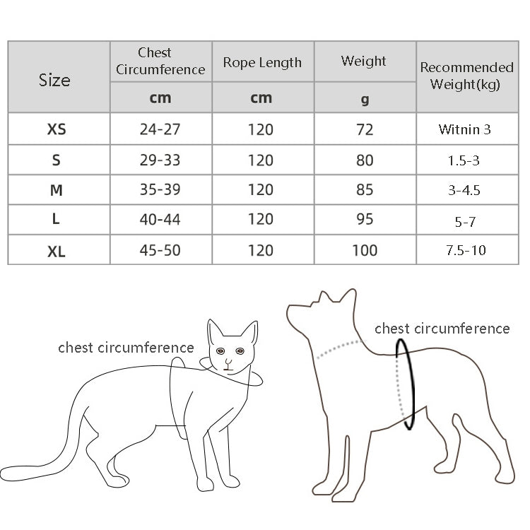 BL-844 Correas para el pecho para mascotas Cuerda reflectante y transpirable para perros, tamaño:, XS, S, M, L, XL