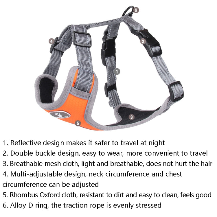 BL-852 Cuerda de tracción para mascotas Malla Transpirable Correas para el pecho para perros, S, M, L, XL