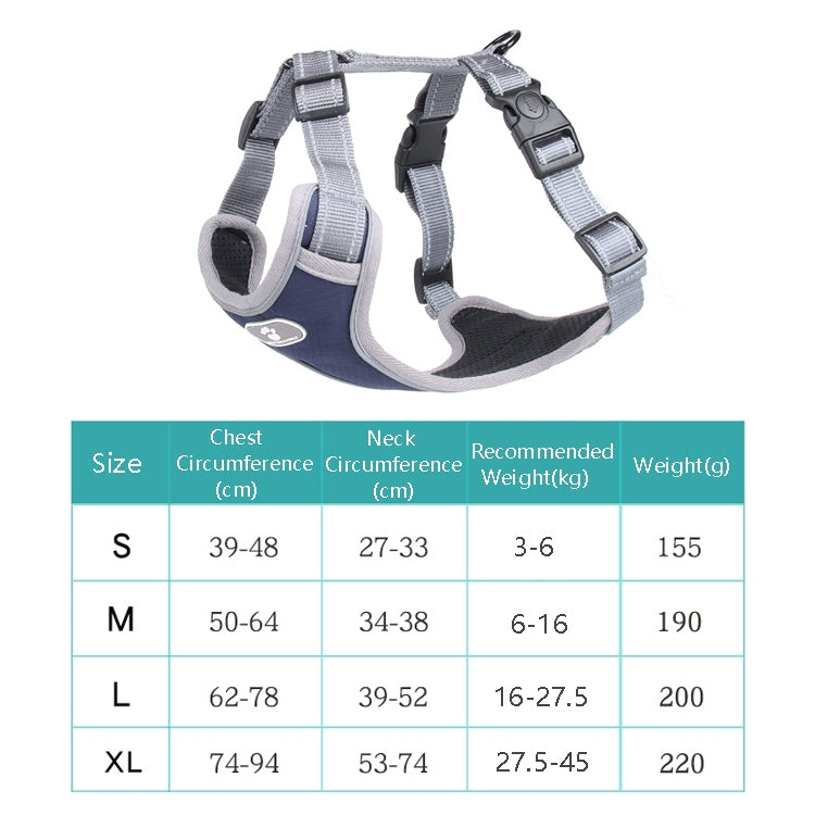 BL-852 Cuerda de tracción para mascotas Malla Transpirable Correas para el pecho para perros, S, M, L, XL