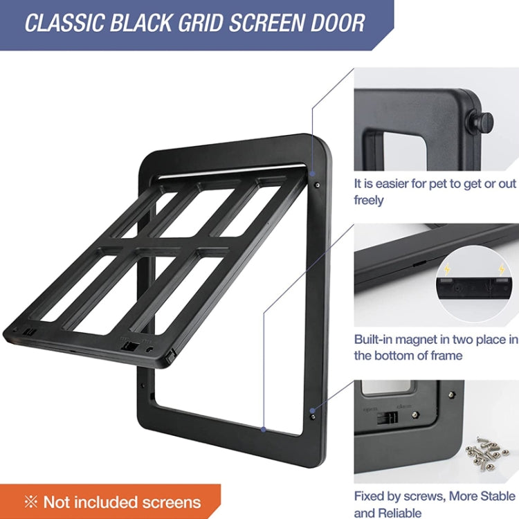 Puerta de ventana para mascotas de 34cm x 44cm, cueva para perros y gatos, puerta de celosía para mascotas antimosquitos, 34cmx 44cm Black