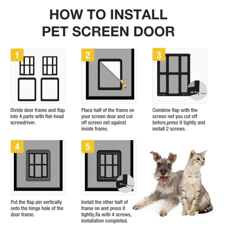 Puerta de ventana para mascotas de 34cm x 44cm, cueva para perros y gatos, puerta de celosía para mascotas antimosquitos, 34cmx 44cm Black