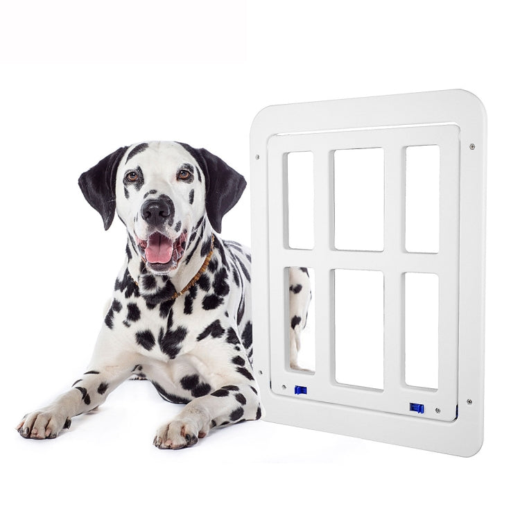 Puerta de tela escocesa para mascotas para orificio de puerta de ventana de pantalla con cierre automático bloqueable, 34cmx 44cm White