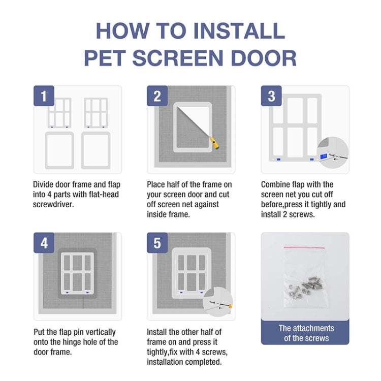 Puerta de tela escocesa para mascotas para orificio de puerta de ventana de pantalla con cierre automático bloqueable, 34cmx 44cm White