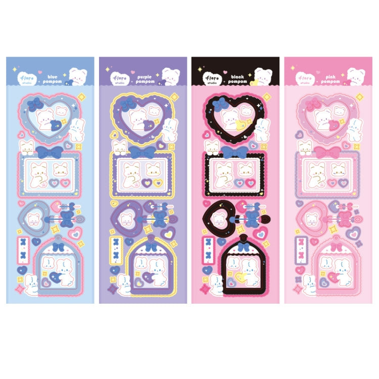 10 Uds pompón serie láser pegatina mano cuenta impermeable mascota Linda pegatina, Black Pink, Rosado, Azul, Púrpura