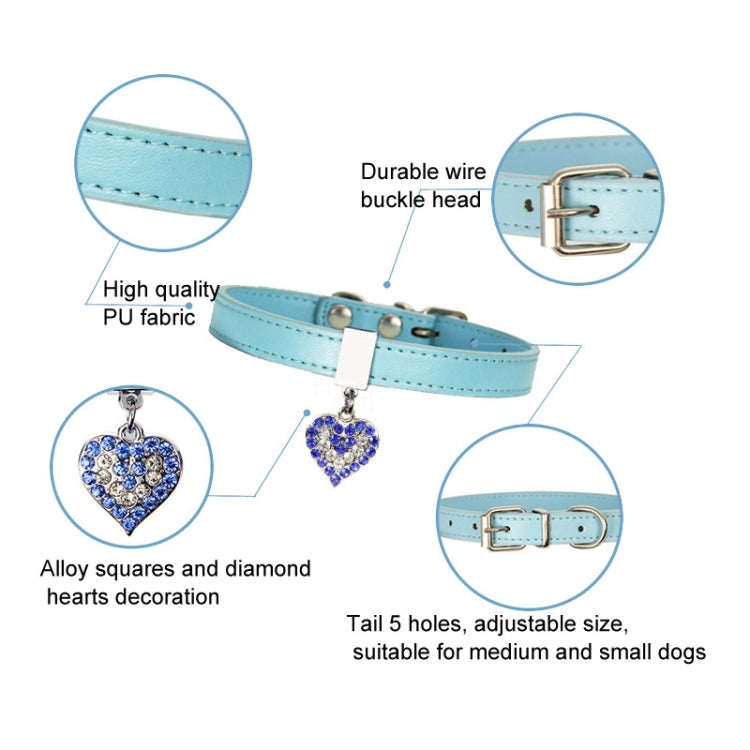 Colgante en forma de corazón Collar de perro de cuero de PU Correa para perro mascota, XS 1.3-25cm, S 1.3-30cm, M 1.3-35cm