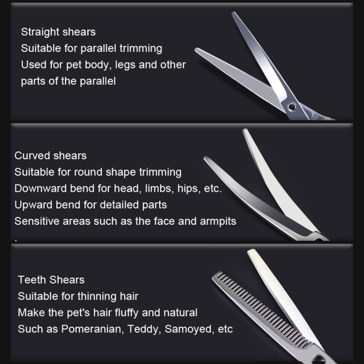 Tijeras para el cuidado de mascotas, herramientas de corte de pelo para perros y gatos, estilo:, Straight Shear, Teeth Shears, Curved Shears