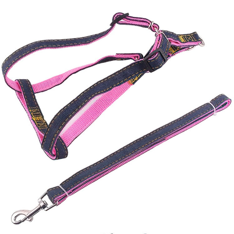 BG-Q1025 correa + correa para el pecho engrosada fuerte Denim Pet Dog Leash Set, S, M, L, XL