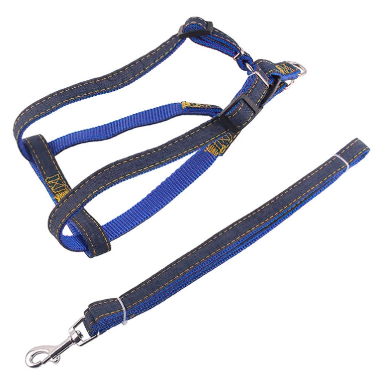BG-Q1025 correa + correa para el pecho engrosada fuerte Denim Pet Dog Leash Set, S, M, L, XL