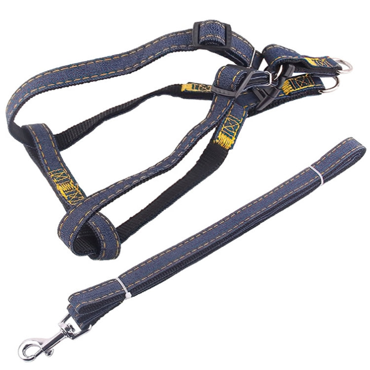 BG-Q1025 correa + correa para el pecho engrosada fuerte Denim Pet Dog Leash Set, S, M, L, XL