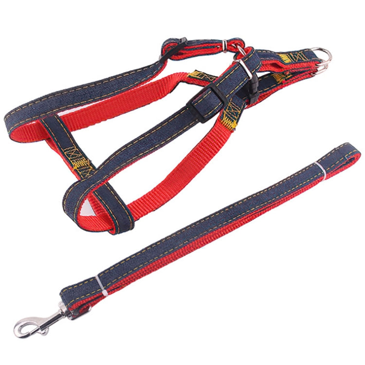 BG-Q1025 correa + correa para el pecho engrosada fuerte Denim Pet Dog Leash Set, S, M, L, XL
