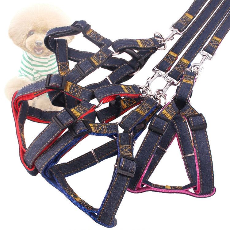 BG-Q1025 correa + correa para el pecho engrosada fuerte Denim Pet Dog Leash Set, S, M, L, XL