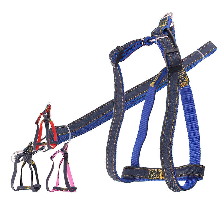 BG-Q1025 correa + correa para el pecho engrosada fuerte Denim Pet Dog Leash Set, S, M, L, XL