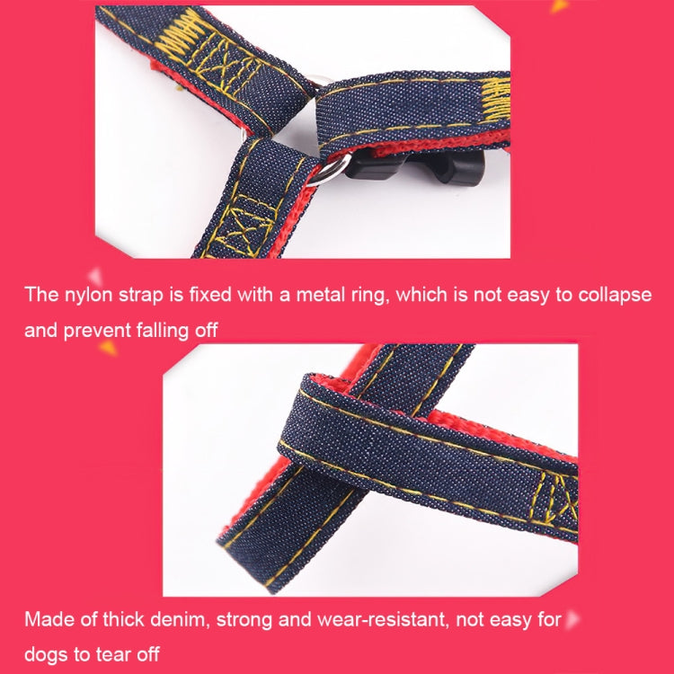 BG-Q1025 correa + correa para el pecho engrosada fuerte Denim Pet Dog Leash Set, S, M, L, XL