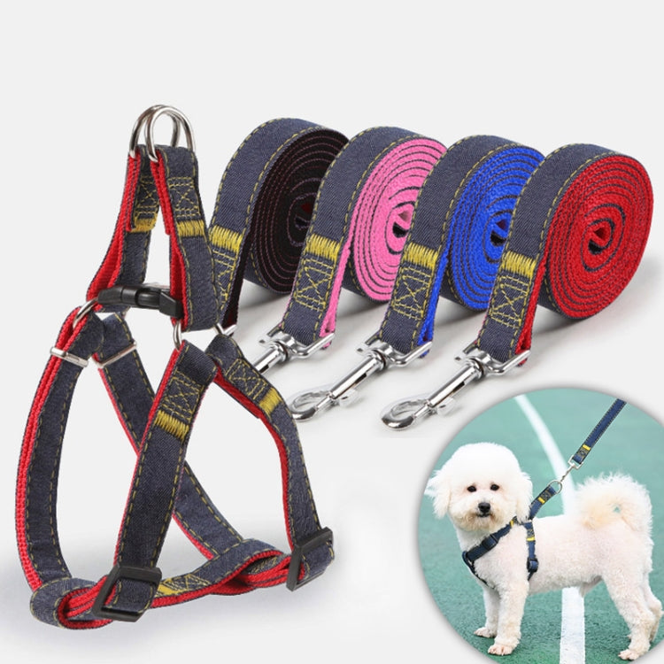 BG-Q1025 correa + correa para el pecho engrosada fuerte Denim Pet Dog Leash Set, S, M, L, XL