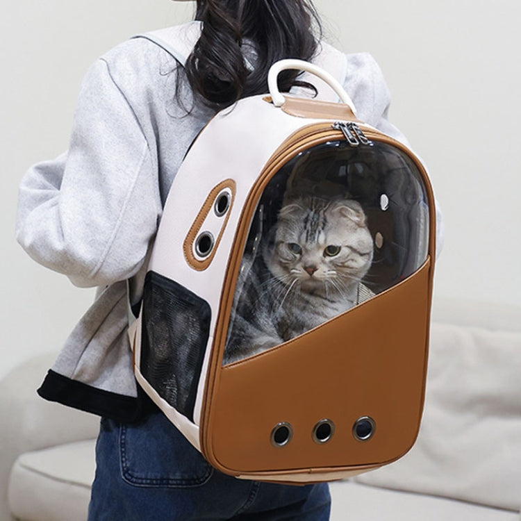 Bolsa para mascotas de PU, mochilas de hombro doble con cápsula de transporte para salida de gatos y perros
