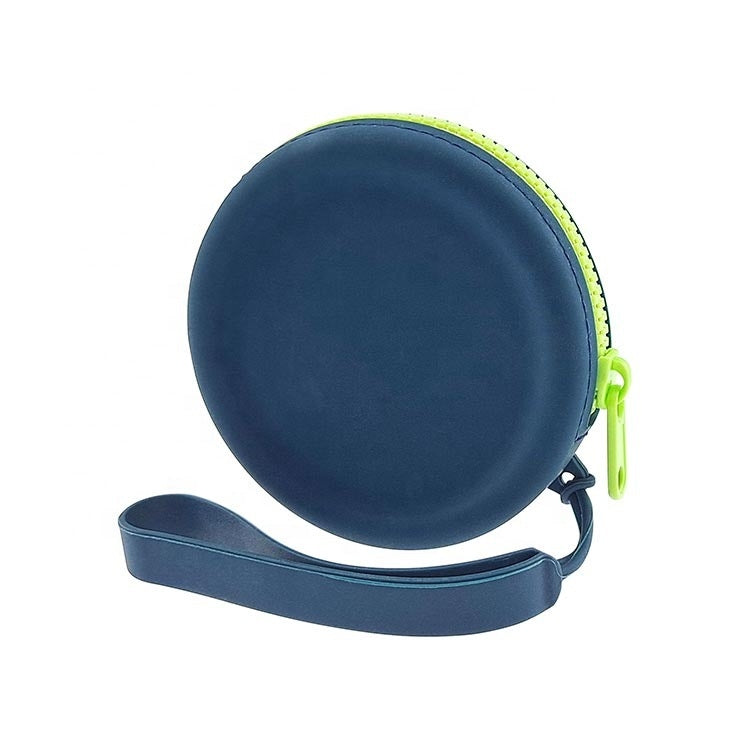 Bolsa circular de almacenamiento de auriculares de silicona con cremallera y monedero para aperitivos para mascotas