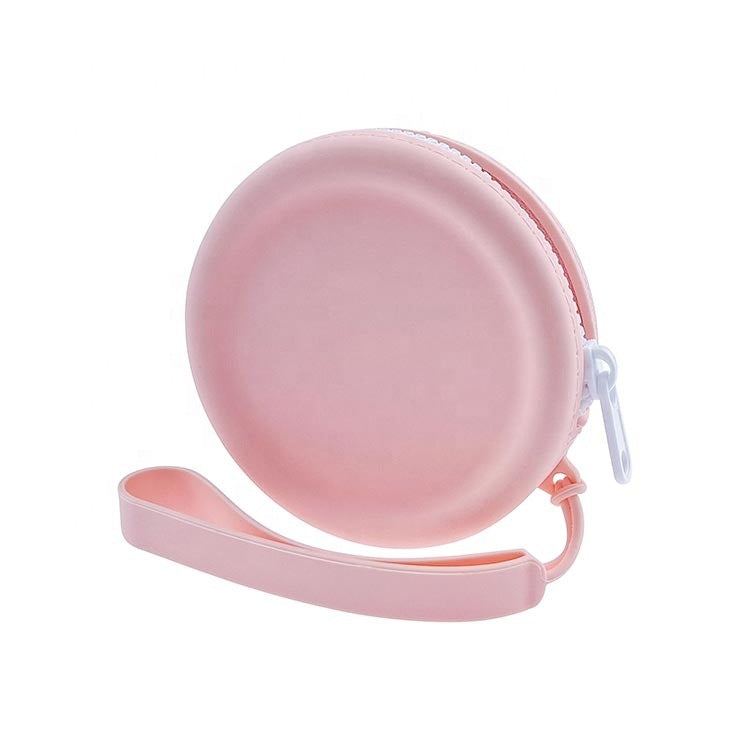 Bolsa circular de almacenamiento de auriculares de silicona con cremallera y monedero para aperitivos para mascotas